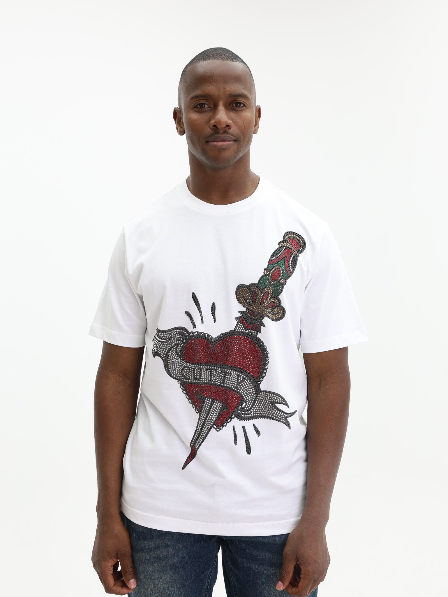 Cutty T-Shirt Bling Dagger In Heart White